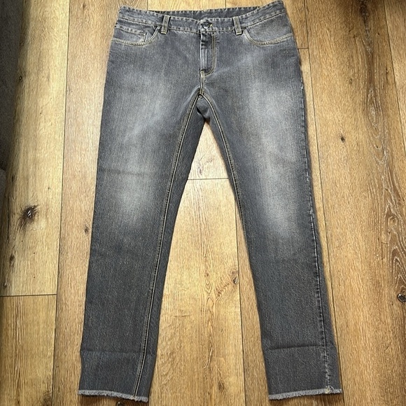 NWT Brunello Cucinelli Gray Wash Low Waist Raw Hem Straight Leg Jeans Size 12US - Picture 1 of 13